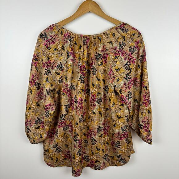 Loft Womens Floral Tie Neck Blouse in Amber Sz M Office Boho Casual Peasant Fall - Picture 10 of 16